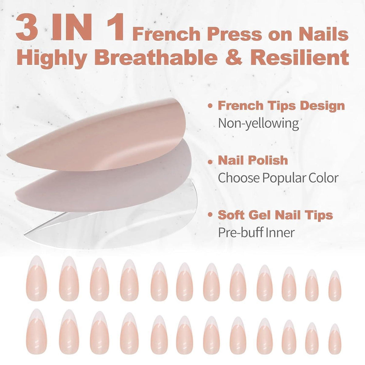 24er Set Mandel-French Nails zum Aufkleben mit Zubehör