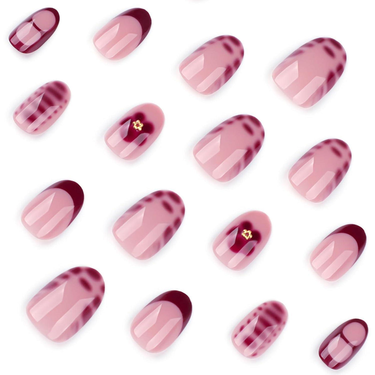 Rote Blumen Press on Nails – 24tlg. Almond Set