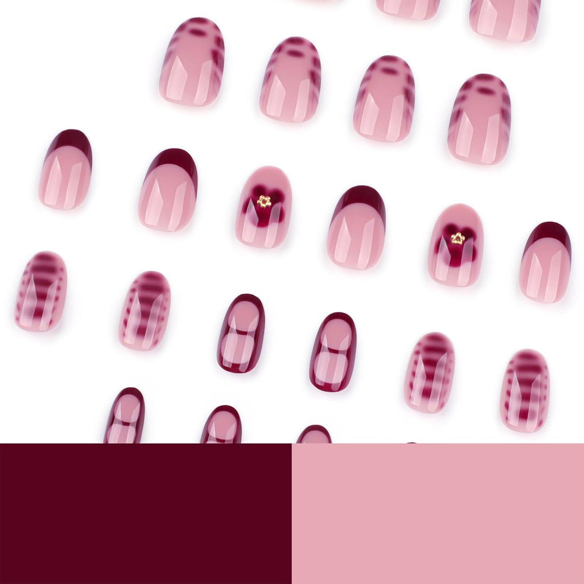 Rote Blumen Press on Nails – 24tlg. Almond Set