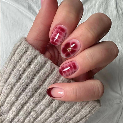 Rote Blumen Press on Nails – 24tlg. Almond Set