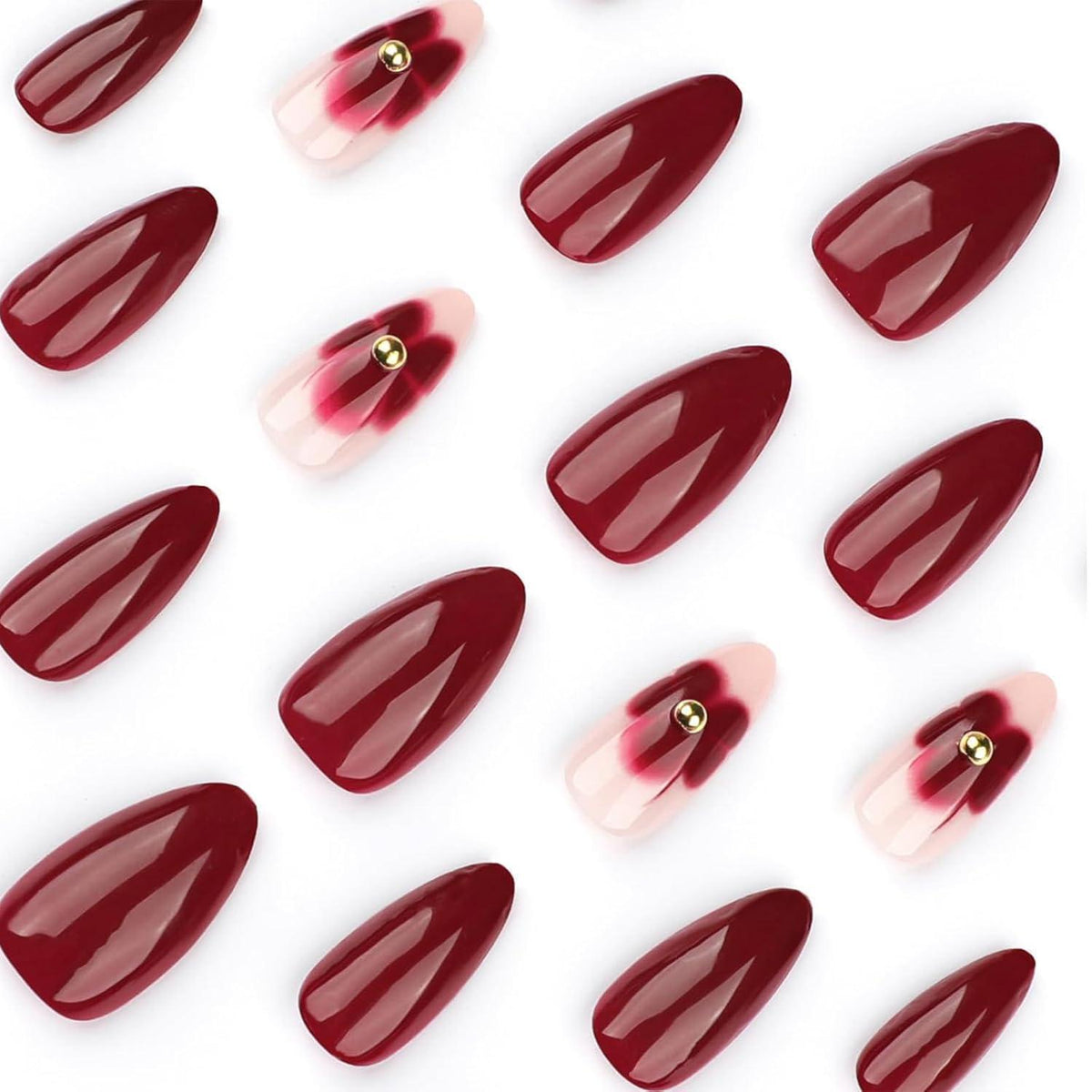Rote Blume Press on Nails – Mandelform, 24 Stück Set