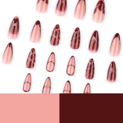 Press on Nails Almond Rot Blumen Design – 24 Stück mit Zubehör