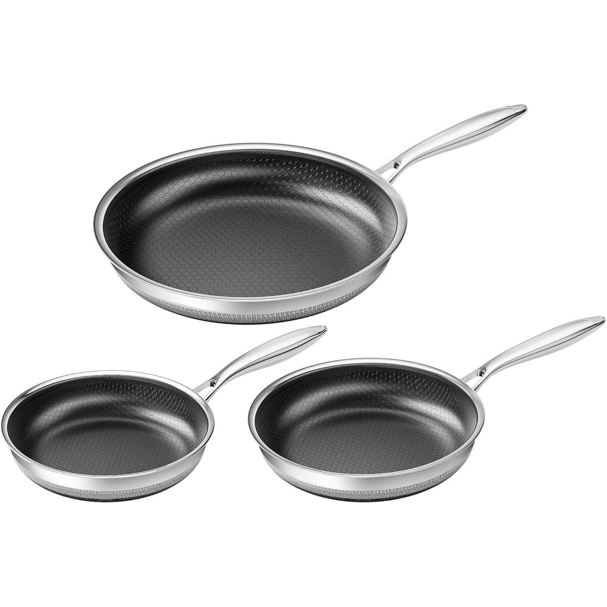 Profi Pfannenset Edelstahl 20/24/28 cm - Antihaft, Induktion, Backofenfest