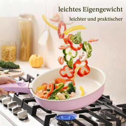 6-teiliges Rosenfarbenes Keramik Pfannenset mit abnehmbarem Griff