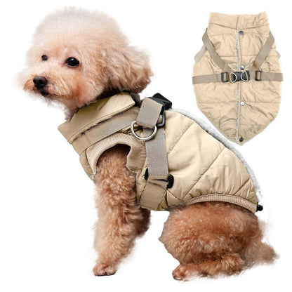 Hundejacke mit Geschirr, Fleecegefüttert, Wintermantel XS Khaki