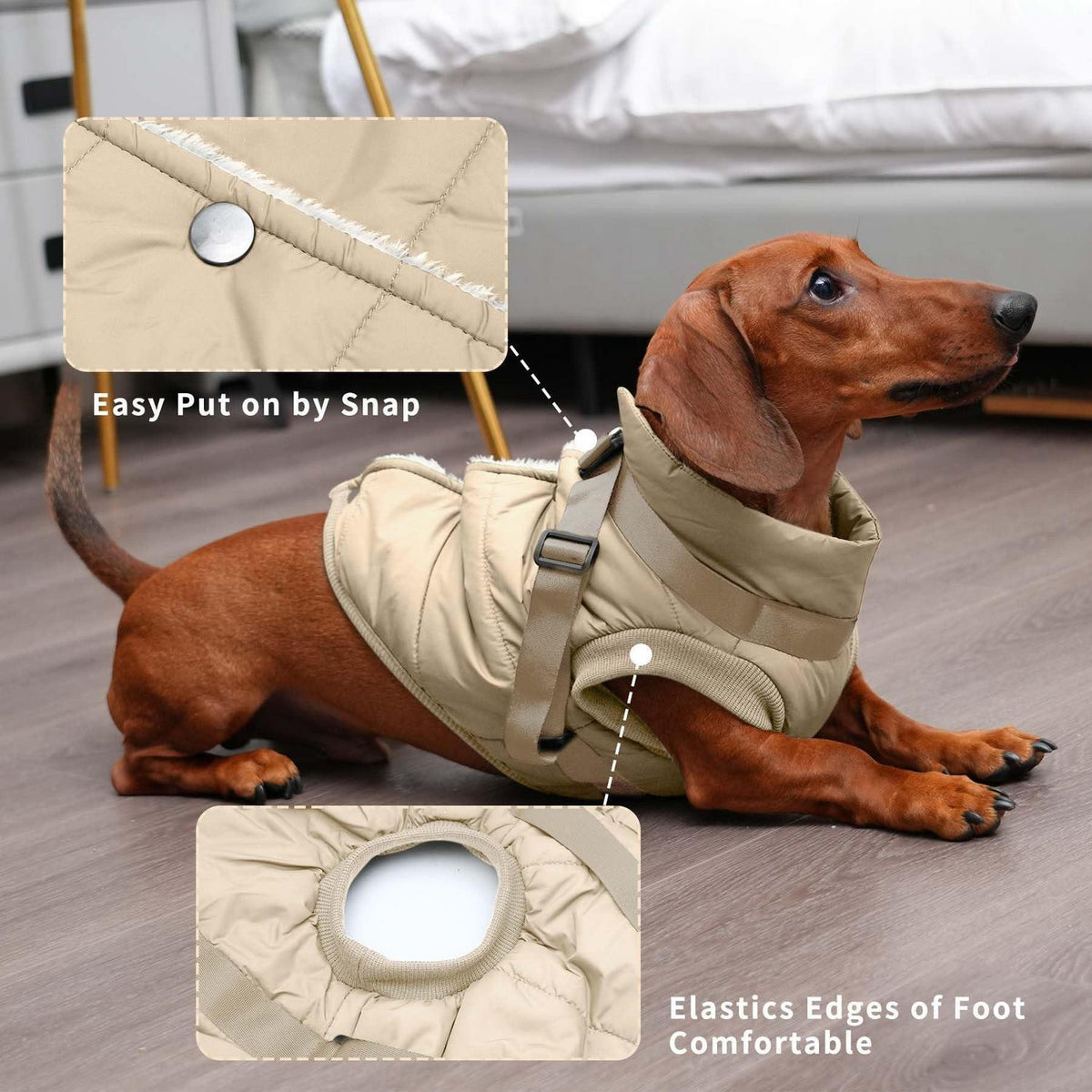 Hundejacke mit Geschirr, Fleecegefüttert, Wintermantel XS Khaki