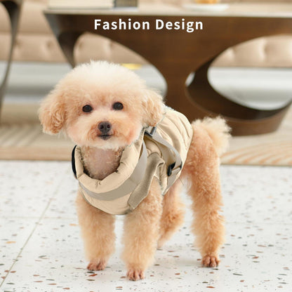 Hundejacke mit Geschirr, Fleecegefüttert, Wintermantel XS Khaki