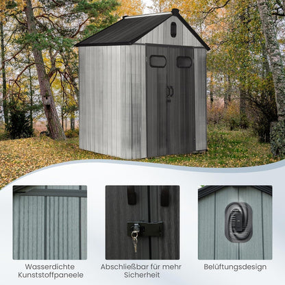 Gartenhaus Kunststoff Grau – 1,8 x 1,2 m, Abschließbar & Wetterfest