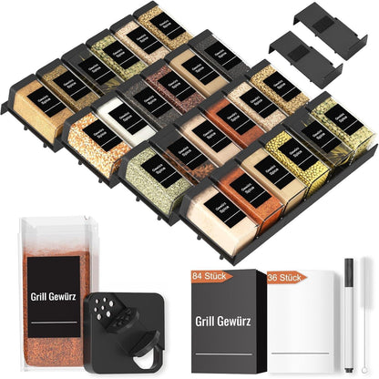 Gewürz Organizer Schublade 24er Set mit 24 Streuern, Schwarz
