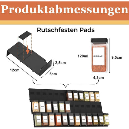 Gewürz Organizer Schublade 24er Set mit 24 Streuern, Schwarz