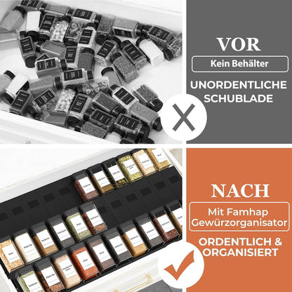 Gewürz Organizer Schublade 24er Set mit 24 Streuern, Schwarz
