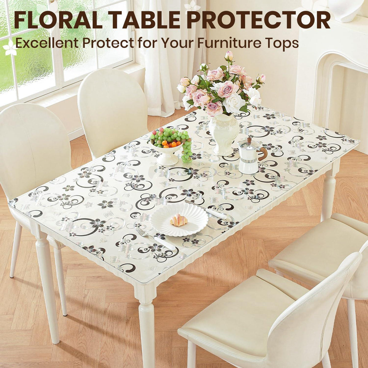 Transparente Tischfolie Blumenmuster 100x200 cm | Wasserdicht & Kratzfest