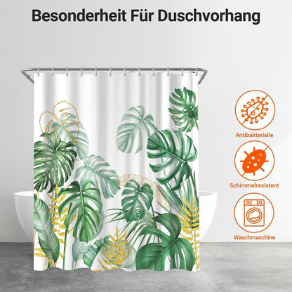 Goldrandiger Duschvorhang Bambusblätter 200x200 cm