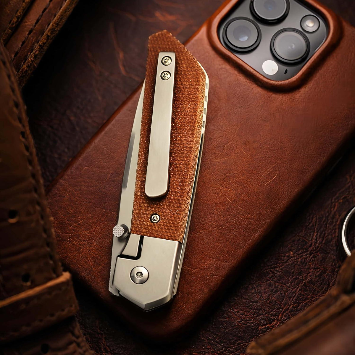 EDC Klappmesser D2 Stahl – Micarta Griff/Holzgriff – Robustes Outdoor Messer