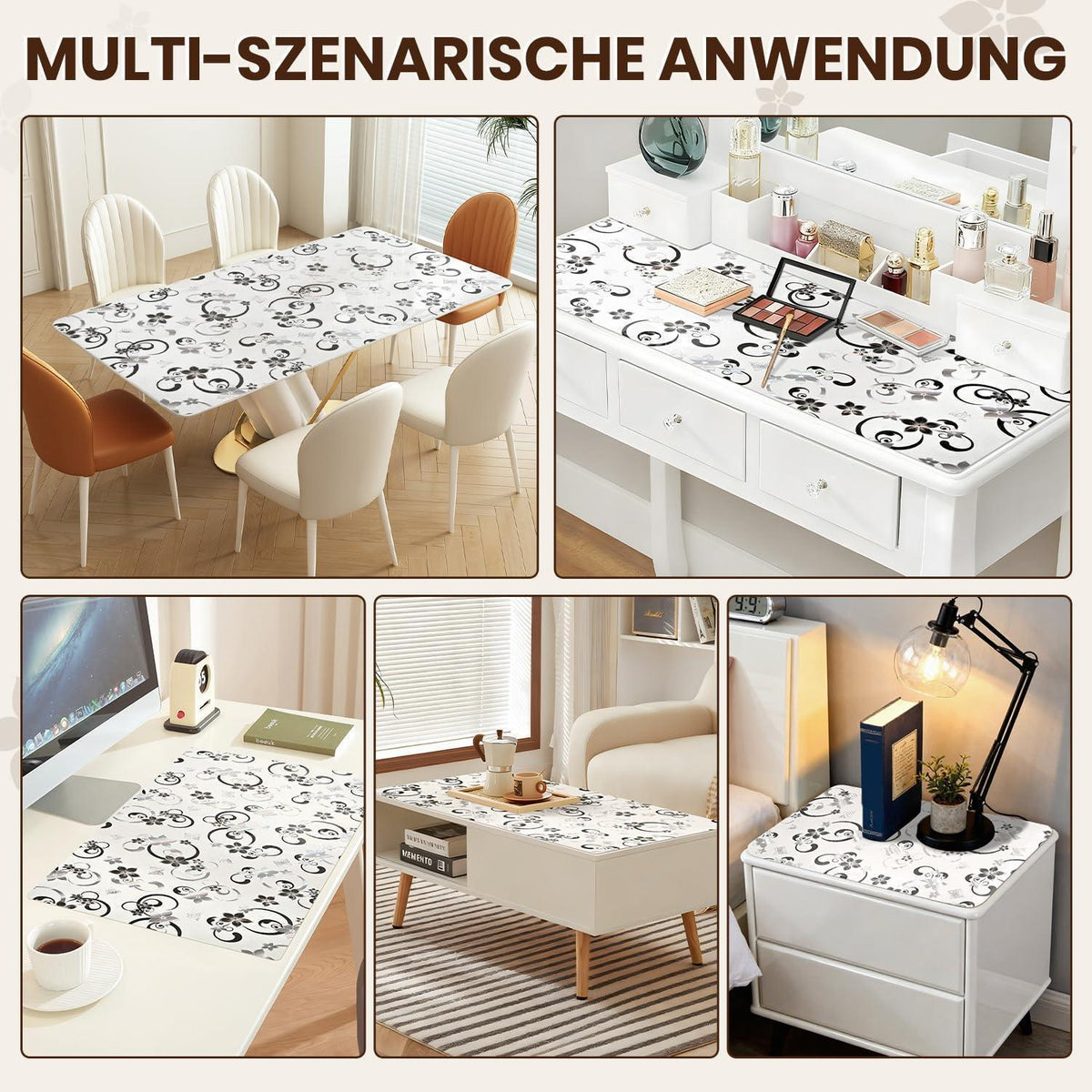 Transparente Tischfolie Blumenmuster 90x180 cm | Schutzfolie wasserdicht