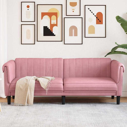 Rosa Samt 3-Sitzer Sofa – Modernes Bodencouch Sofa