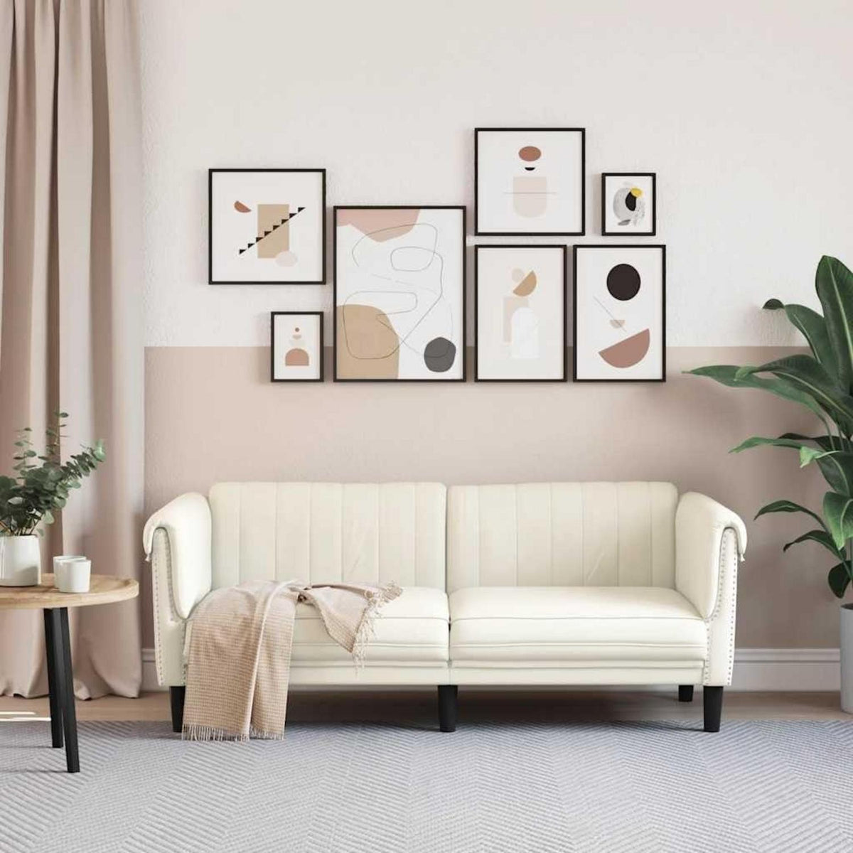 2-Sitzer Sofa Creme Samt – Bequeme Leseecke mit Holzbeinen