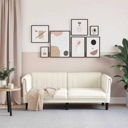2-Sitzer Sofa Creme Samt – Bequeme Leseecke mit Holzbeinen