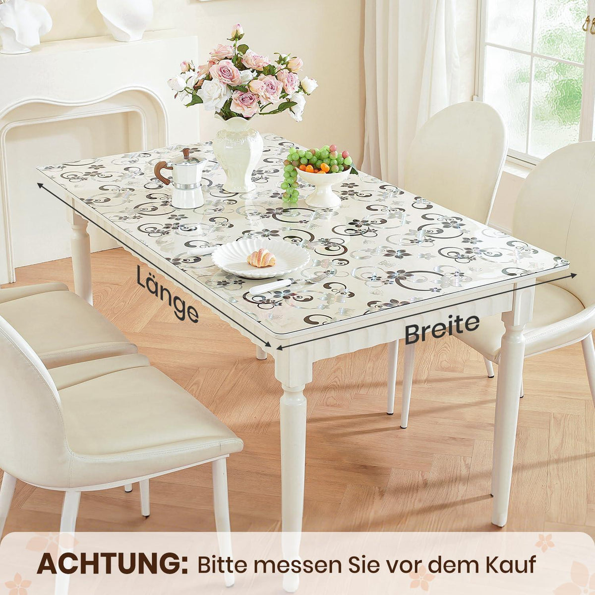 Transparente Tischfolie Blumenmuster 80x140 cm | Schutzfolie wasserdicht