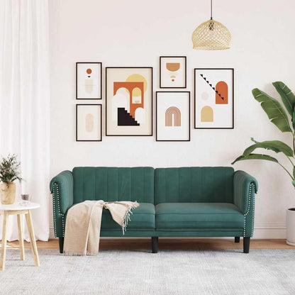 2-Sitzer Sofa Dunkelgrün Samt | Moderner Akzentstuhl mit Kissen