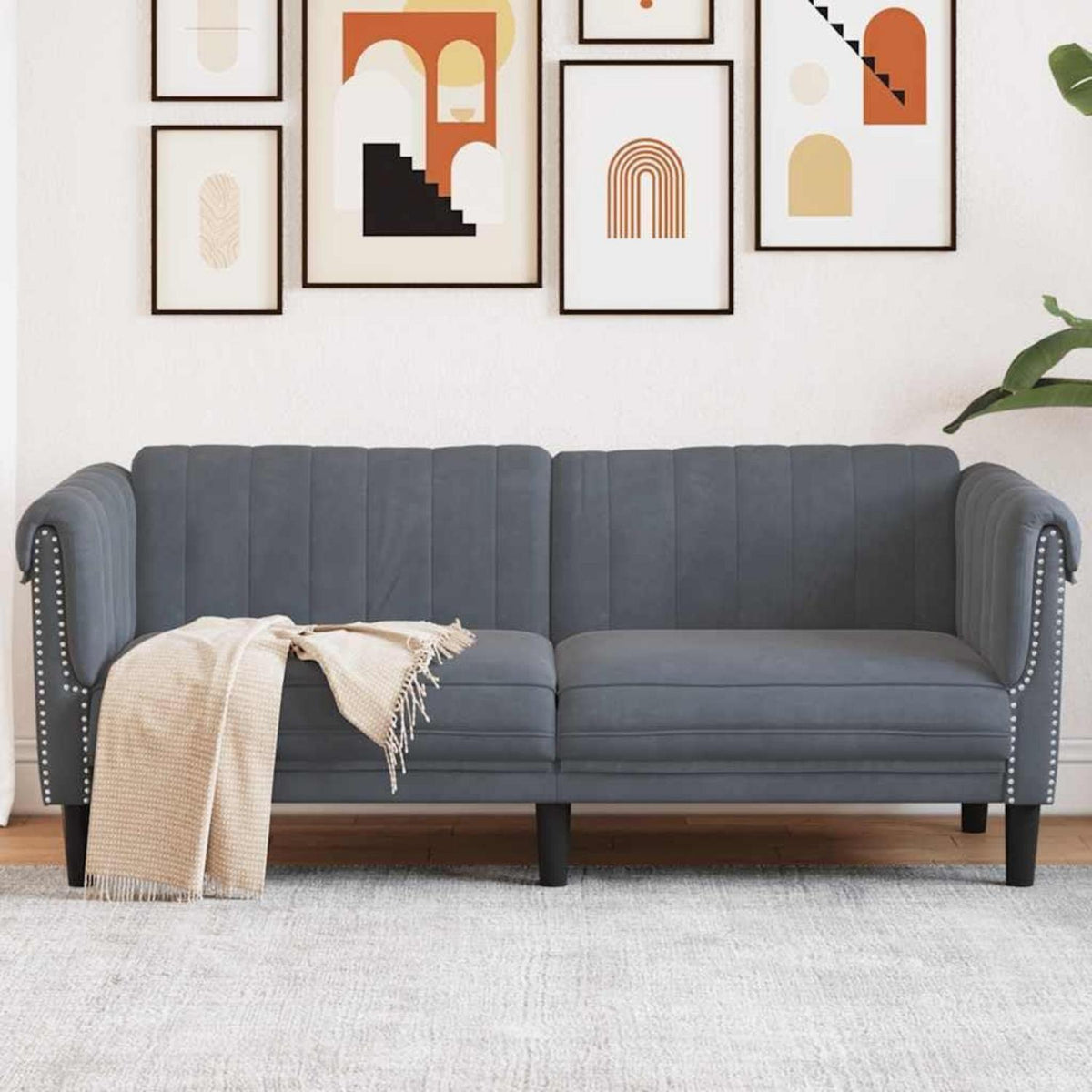 2-Sitzer Sofa Dunkelgrau Samt – Bequemer Lesesessel mit Holzbeinen