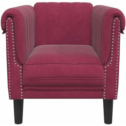 Weinrot Samt Sessel – Komfortabler Lesesessel mit Holzbeinen