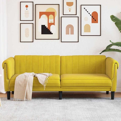 3-Sitzer Sofa Gelb Samt – Moderner Akzentstuhl mit Kissen