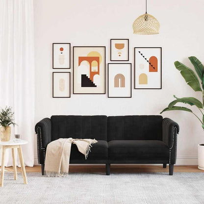 2-Sitzer Sofa Schwarz Samt | Moderner Akzentstuhl mit Kissen
