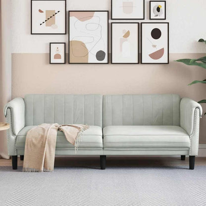 3-Sitzer Sofa Hellgrau Samt – Moderner Akzentstuhl mit Kissen
