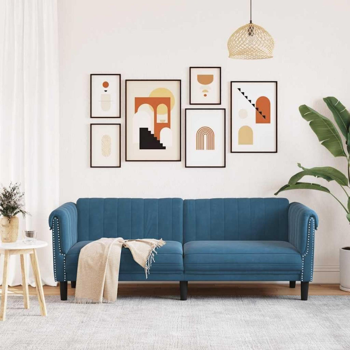 3-Sitzer Sofa Blau Samt – Schlafsofa mit Memory Schaum