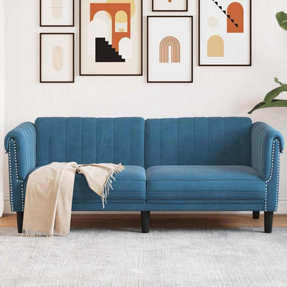 2-Sitzer Sofa Blau Samt – Bequemer Lesesessel mit Holzbeinen