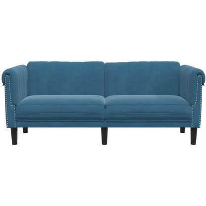 2-Sitzer Sofa Blau Samt – Bequemer Lesesessel mit Holzbeinen