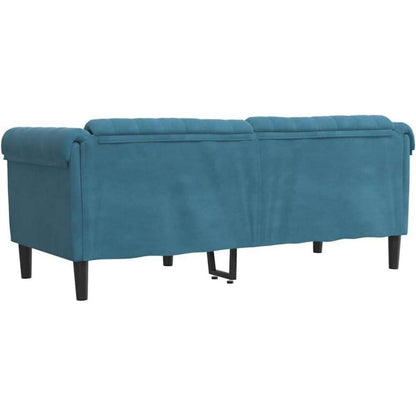 2-Sitzer Sofa Blau Samt – Bequemer Lesesessel mit Holzbeinen