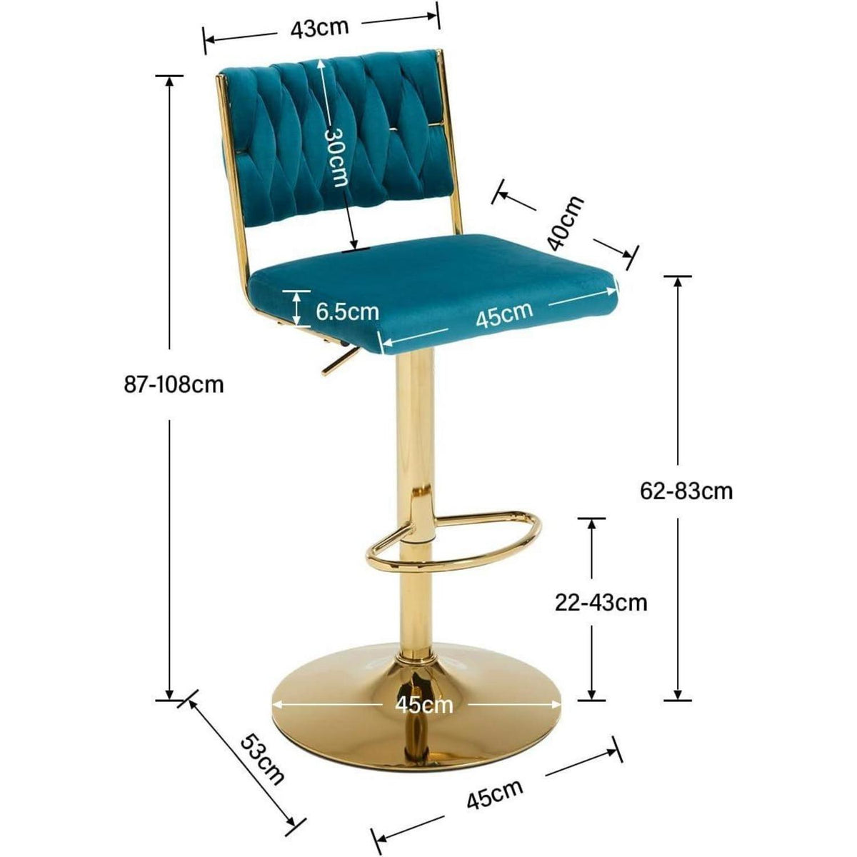 Barhocker 2er Set, Drehbar, Höhenverstellbar, Teal