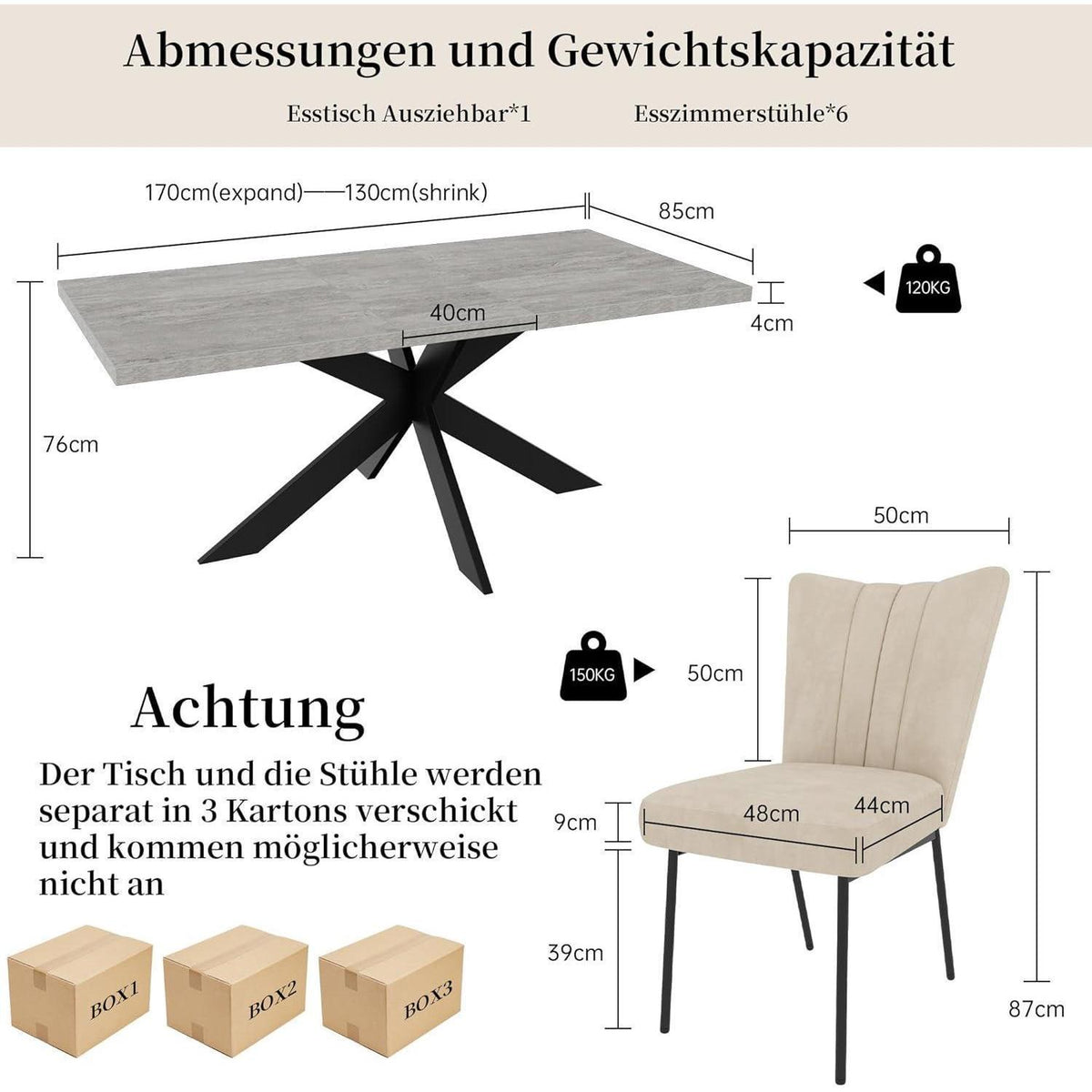 Ausziehbarer Esstisch für 4-6 Personen – Modernes Grau