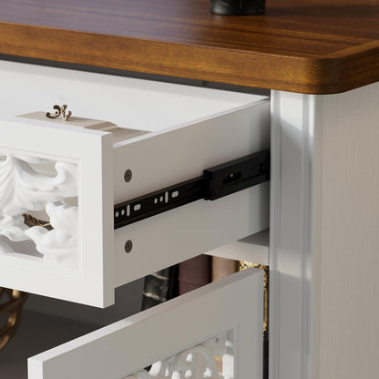 Rokoko Sideboard Kommode mit 2 Schubladen & 3 Türen, Weiß