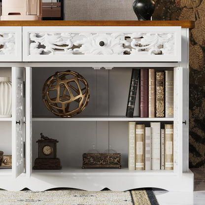 Rokoko Sideboard Kommode mit 2 Schubladen & 3 Türen, Weiß