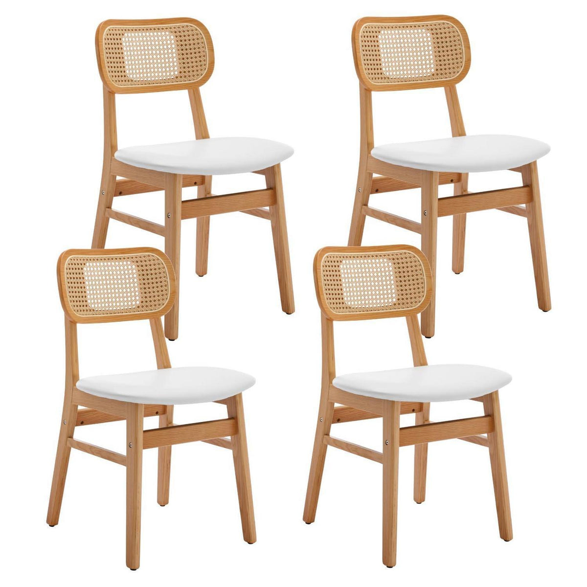 Esszimmerstühle Set 4er – Weißes & Rattan Design in Lederoptik