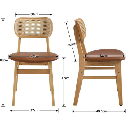 Esszimmerstühle Set 4er – & Rattan Braun in Lederoptik