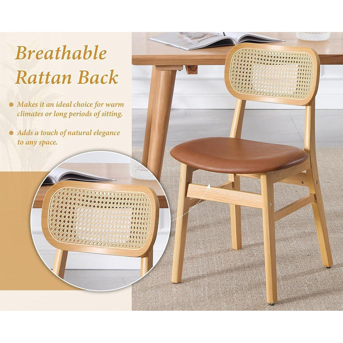 Esszimmerstühle Set 4er – & Rattan Braun in Lederoptik