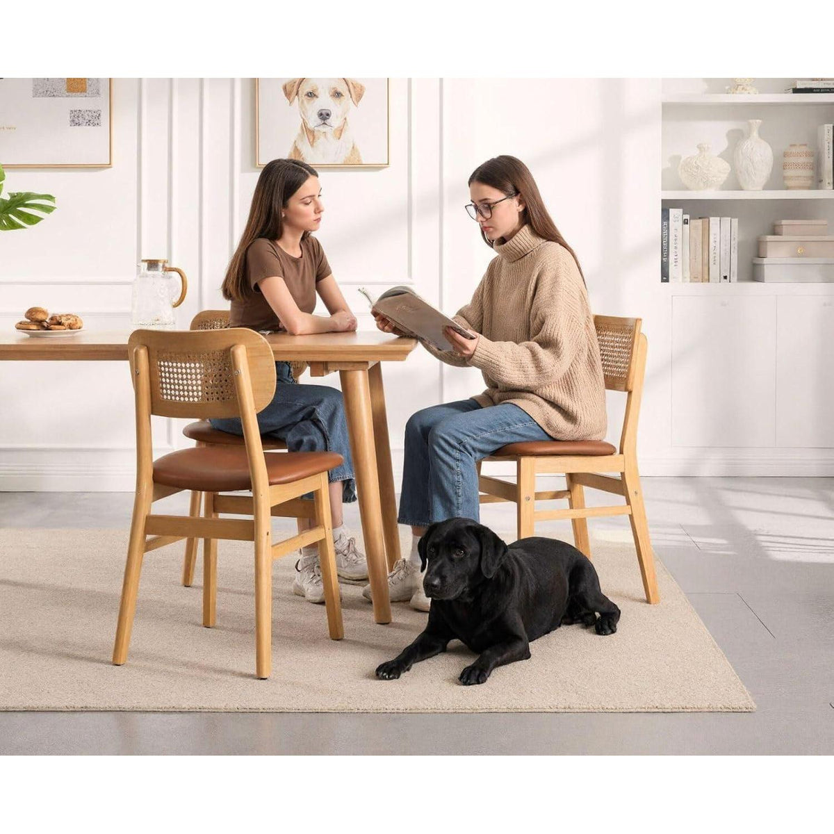 Esszimmerstühle Set 4er – & Rattan Braun in Lederoptik