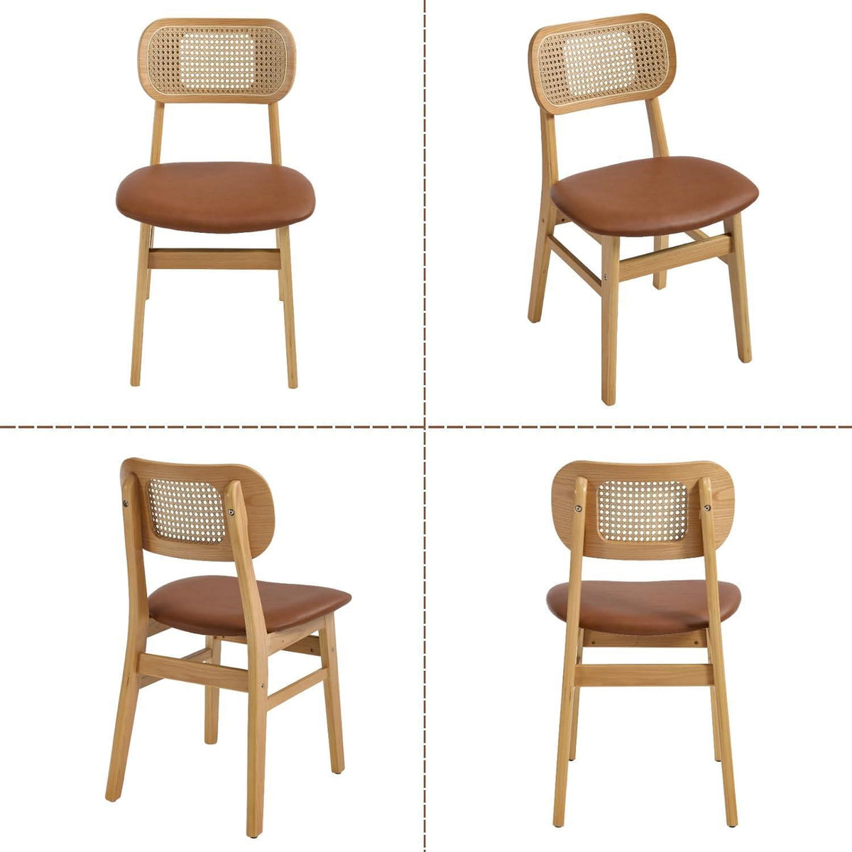 Esszimmerstühle Set 4er – & Rattan Braun in Lederoptik