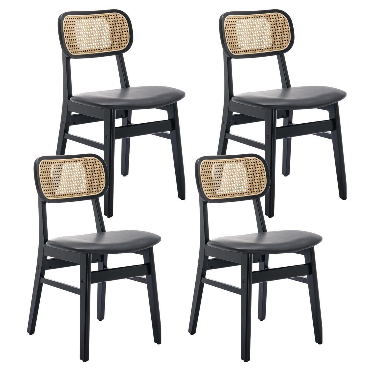Esszimmerstühle Set 4er – & Rattan Schwarz in Lederoptik