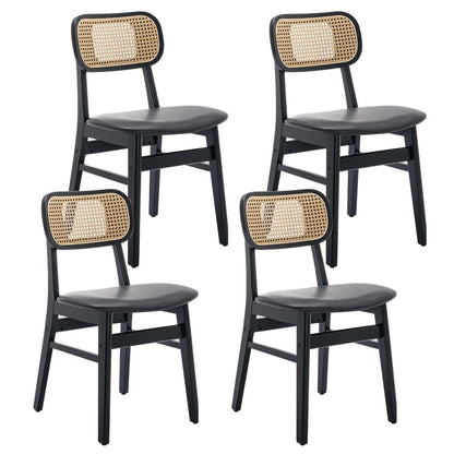Esszimmerstühle Set 4er – & Rattan Schwarz in Lederoptik