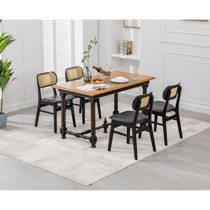 Esszimmerstühle Set 4er – & Rattan Schwarz in Lederoptik