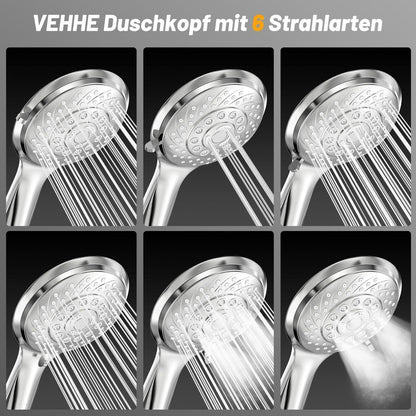 Wassersparender Duschkopf mit 6 Strahlarten & Selbstreinigung