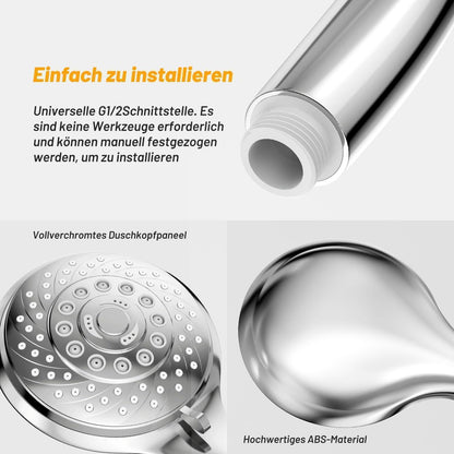 Wassersparender Duschkopf mit 6 Strahlarten & Selbstreinigung