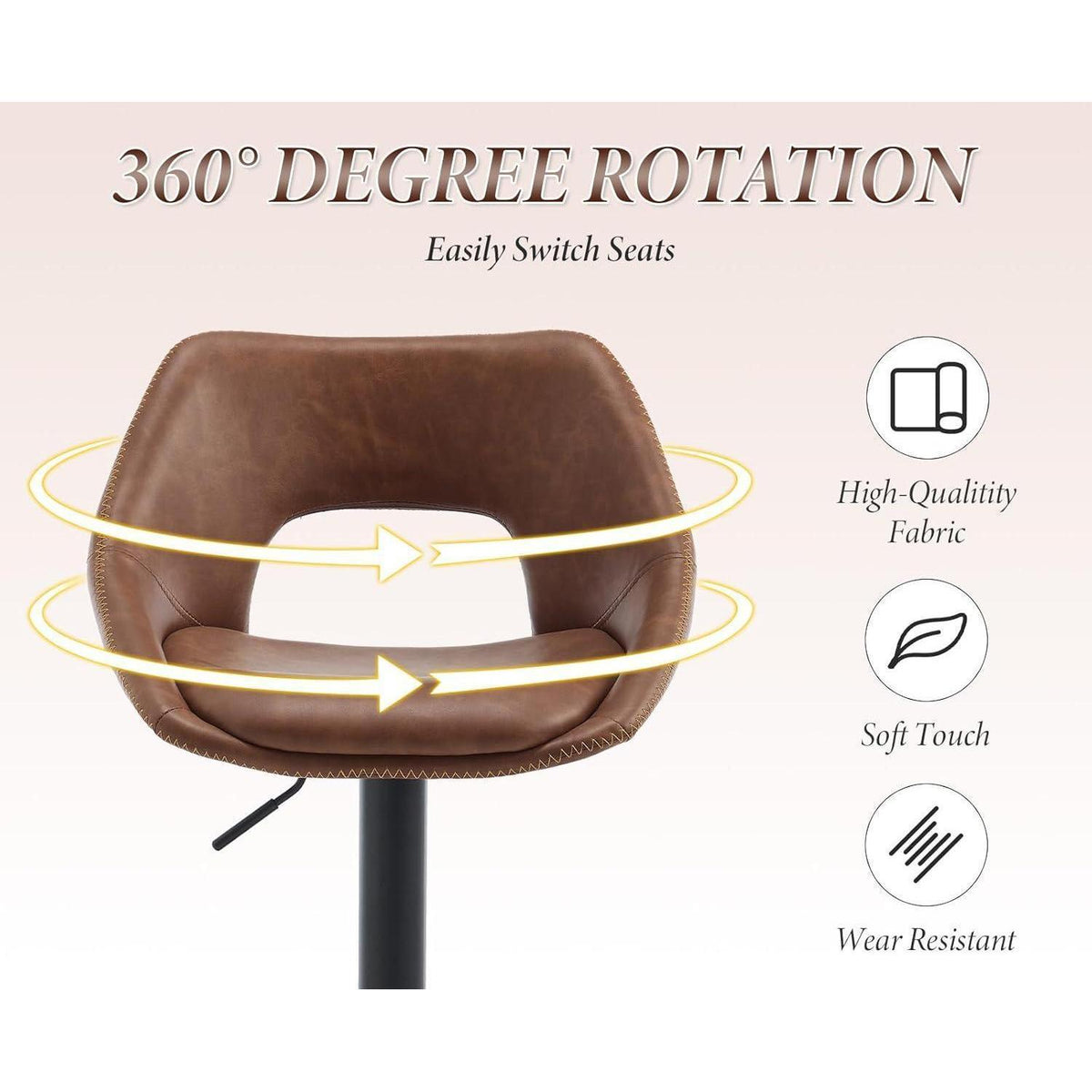360° Drehbarer Barhocker 2er Set, Höhenverstellbar Braun