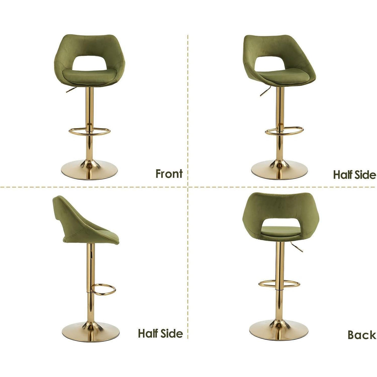 360° Drehbarer Barhocker 2er Set, Samt, Grün