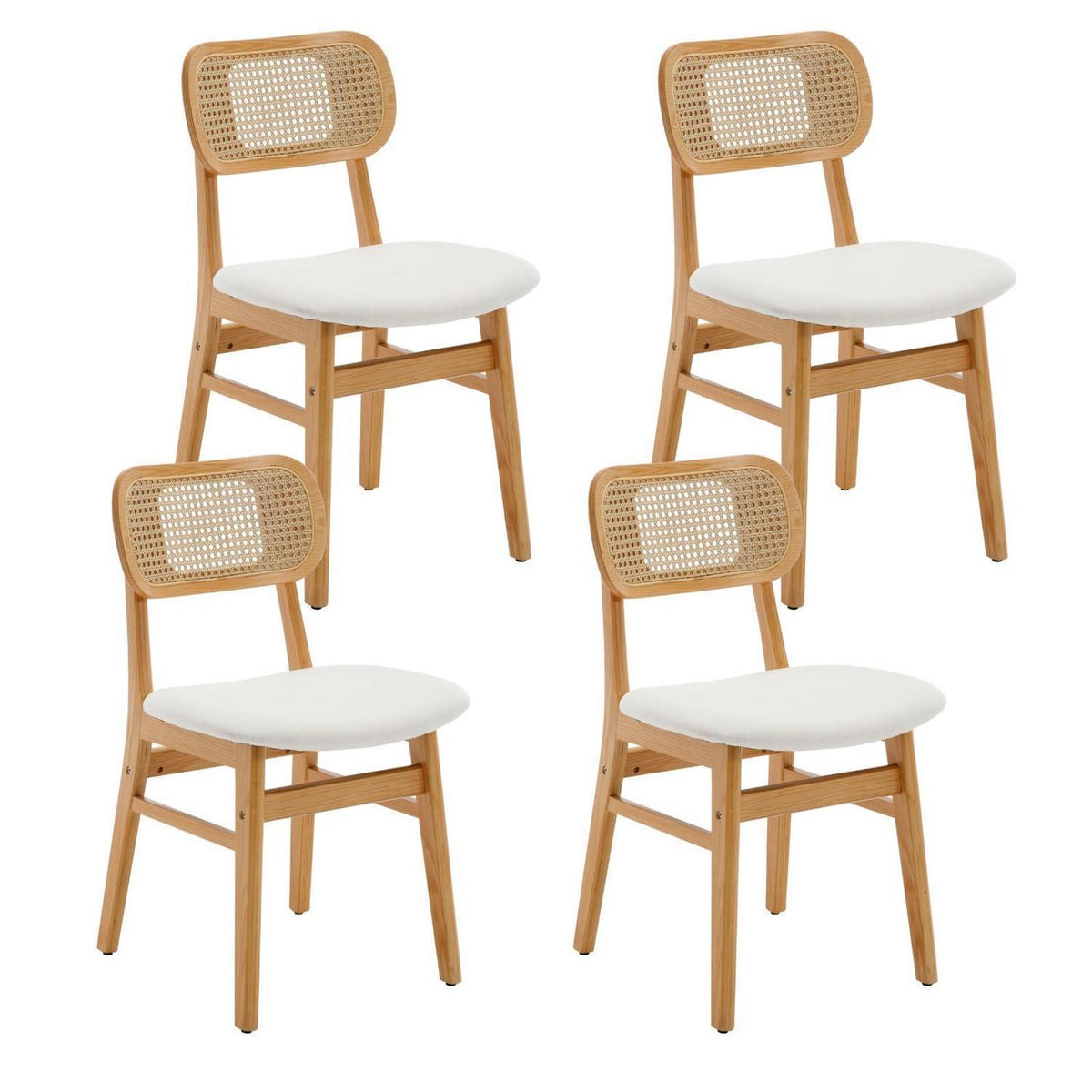 Esszimmerstühle 4er Set Kunstfell Rattan Beige